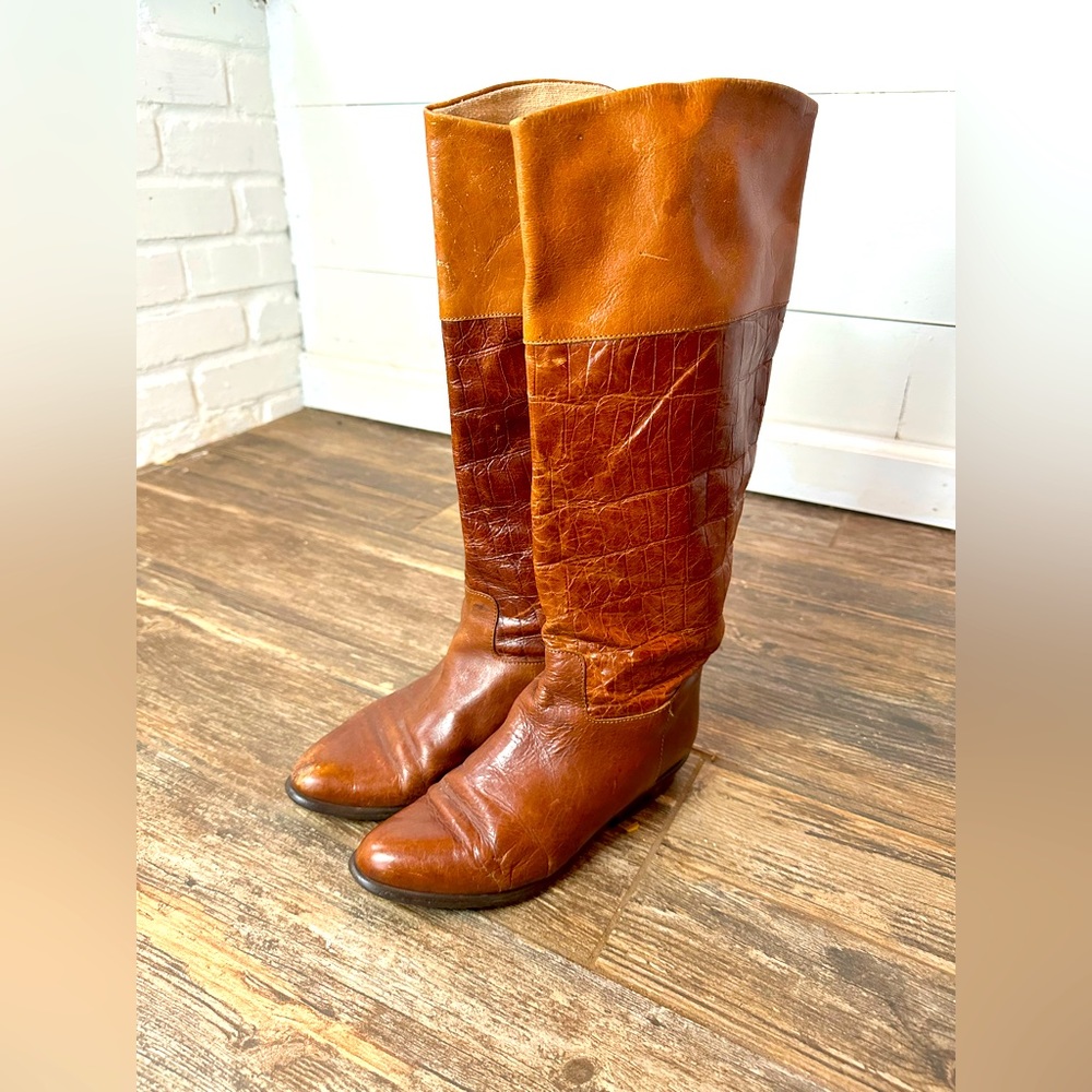 Vintage 80s Italian Leather Riding Boots 5.5 Cottage Core Western